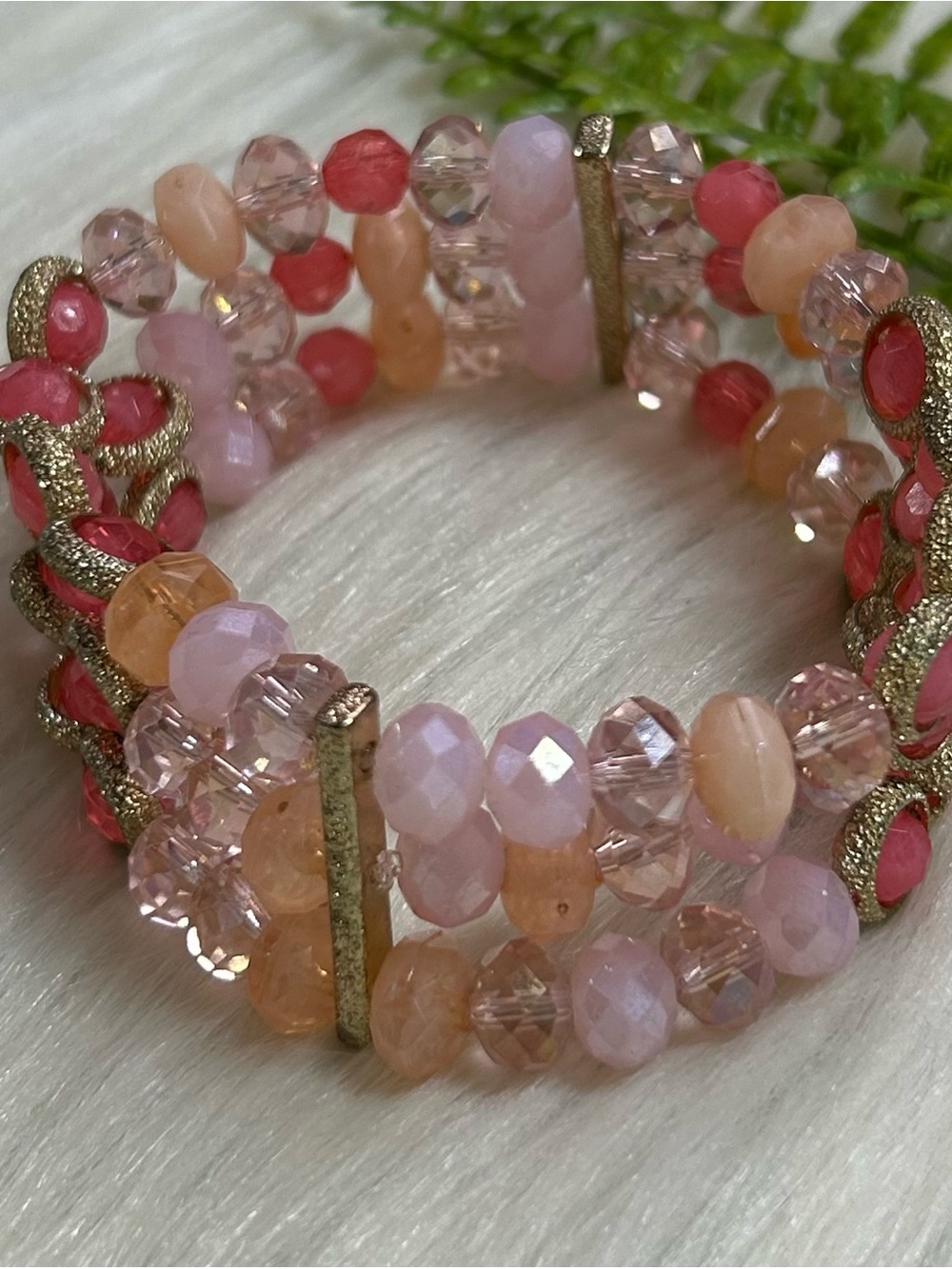 Pink & Peach faceted rhinestone Beaded Stretch Bracelet